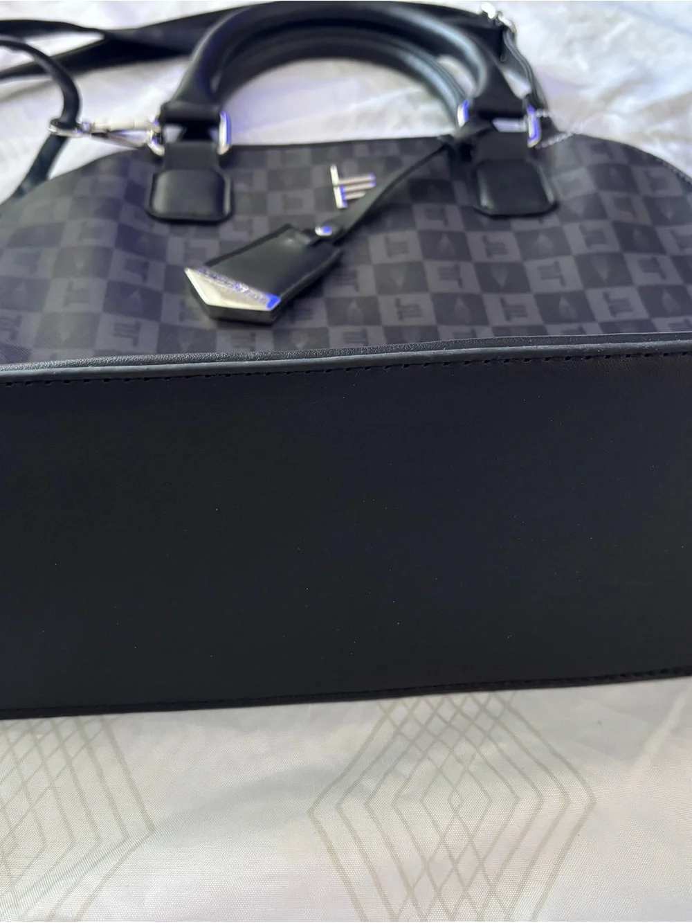 London Fog Black & Charcoal Check Dome Satchel